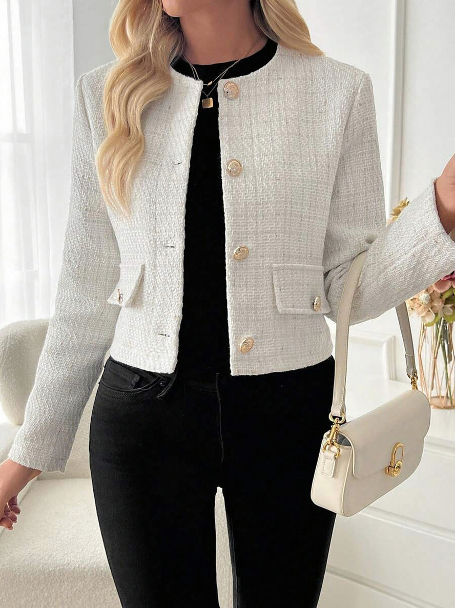 Tweed Long Sleeve Button Front Jacket