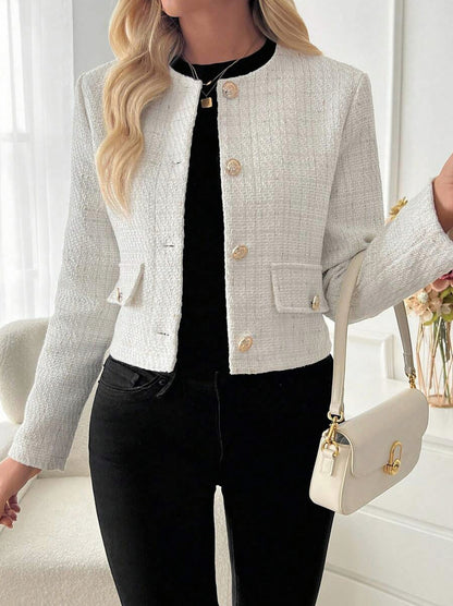 Tweed Long Sleeve Button Front Jacket