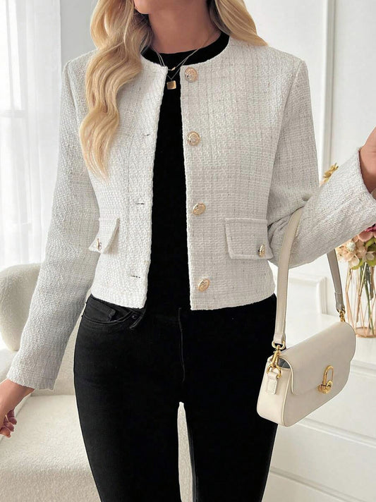 Tweed Long Sleeve Button Front Jacket