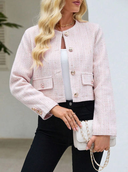 Tweed Long Sleeve Button Front Jacket