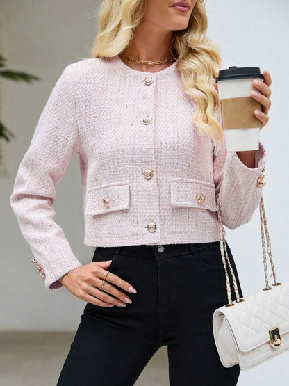 Tweed Long Sleeve Button Front Jacket