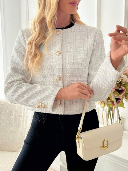 Tweed Long Sleeve Button Front Jacket