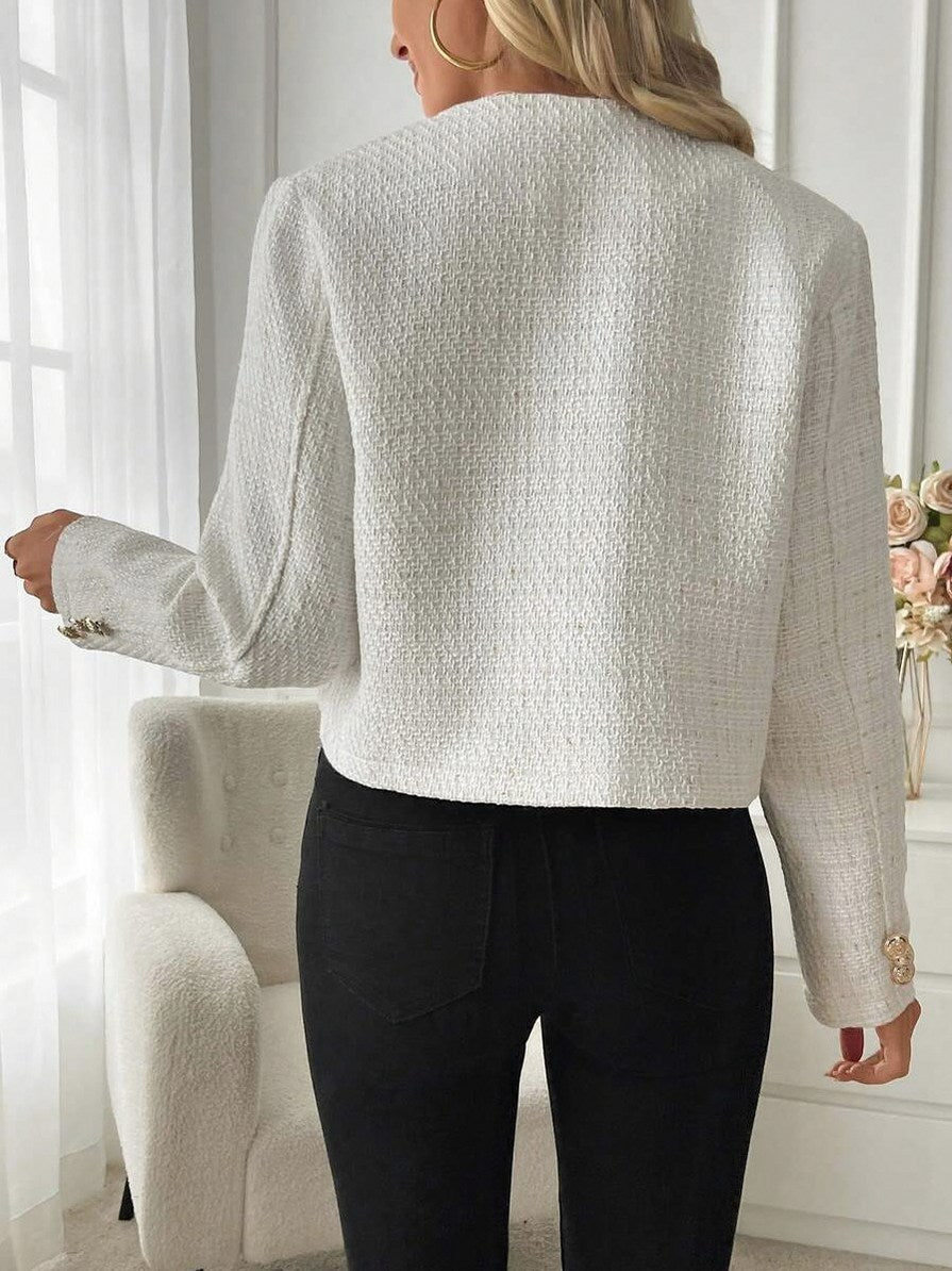 Tweed Long Sleeve Button Front Jacket
