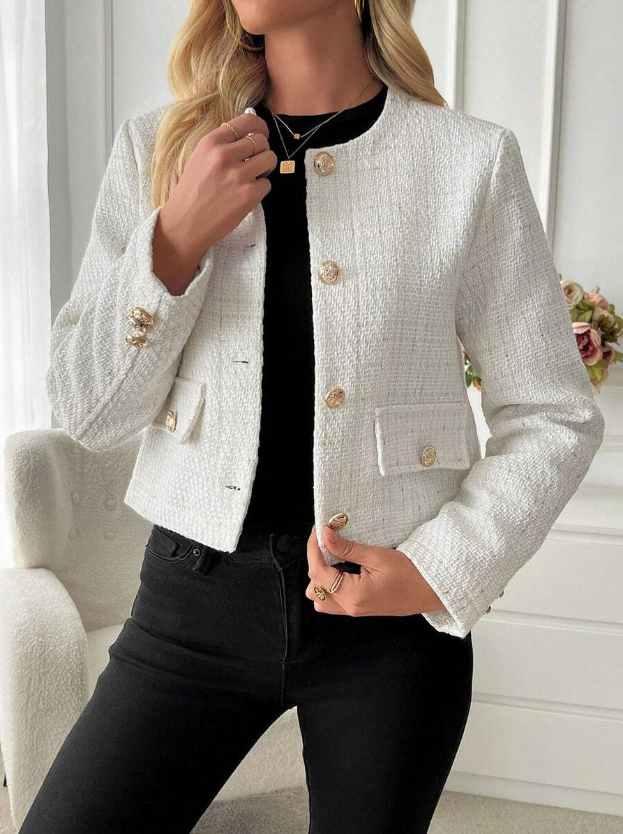 Tweed Long Sleeve Button Front Jacket