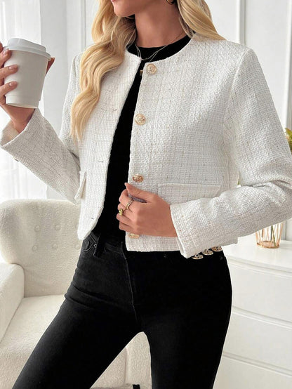 Tweed Long Sleeve Button Front Jacket