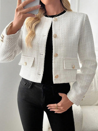 Tweed Long Sleeve Button Front Jacket