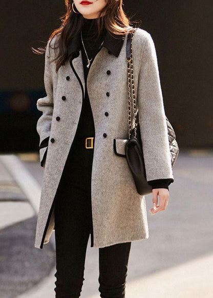 Tweed Long Sleeve Double Breasted Button Front Coat