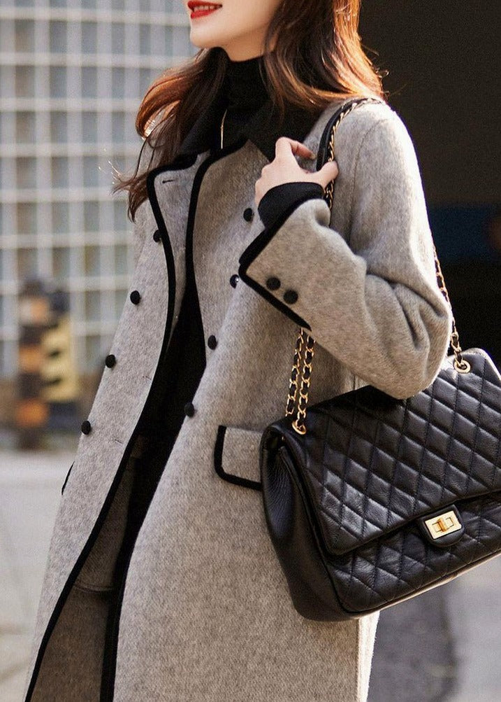 Tweed Long Sleeve Double Breasted Button Front Coat
