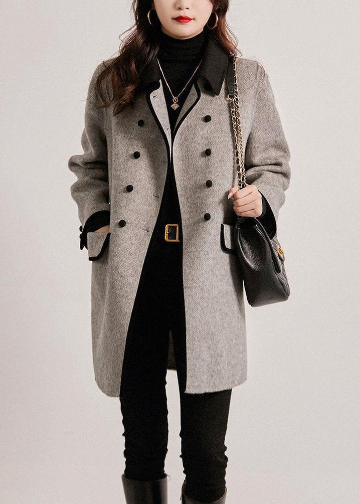 Tweed Long Sleeve Double Breasted Button Front Coat