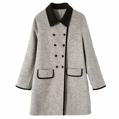 Tweed Long Sleeve Double Breasted Button Front Coat