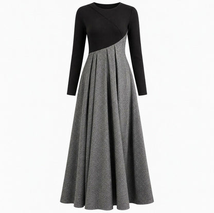 Tweed Long Sleeve Pleated Maxi Dress