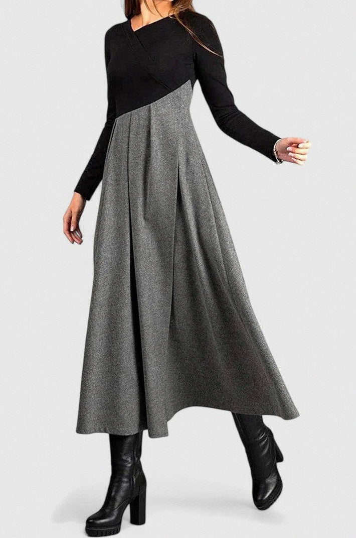 Tweed Long Sleeve Pleated Maxi Dress