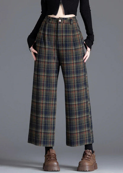 Tweed Plaid High Waist Pleated Wide Leg Pants