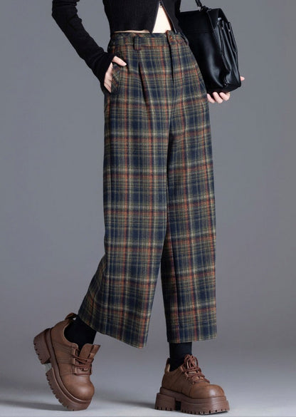 Tweed Plaid High Waist Pleated Wide Leg Pants