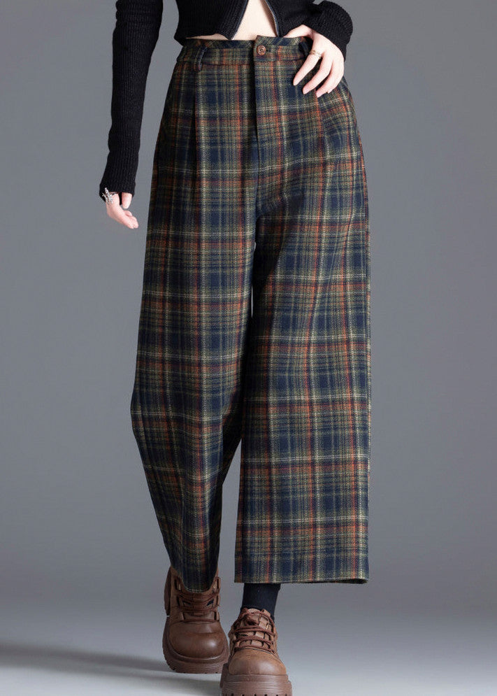 Tweed Plaid High Waist Pleated Wide Leg Pants