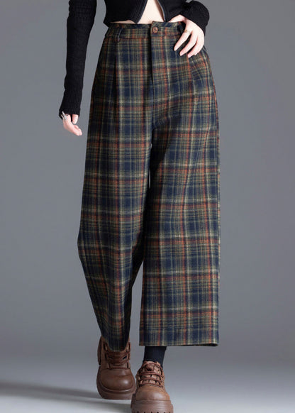 Tweed Plaid High Waist Pleated Wide Leg Pants