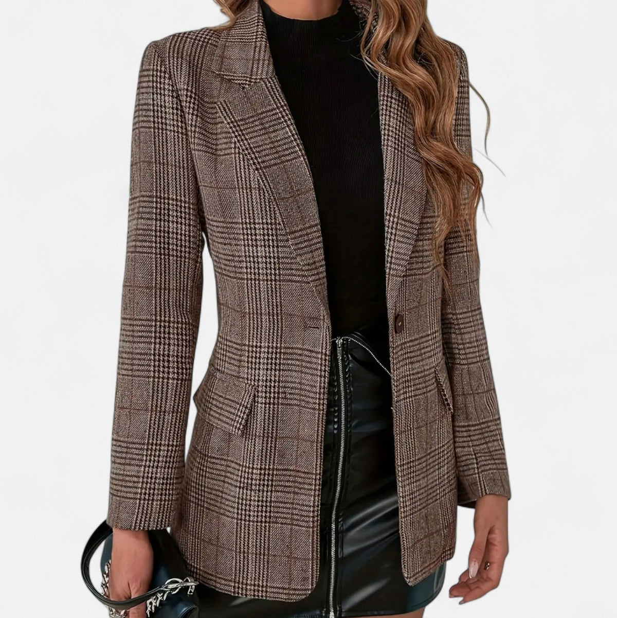 Tweed Plaid Long Sleeve Button Front Fitted Blazer