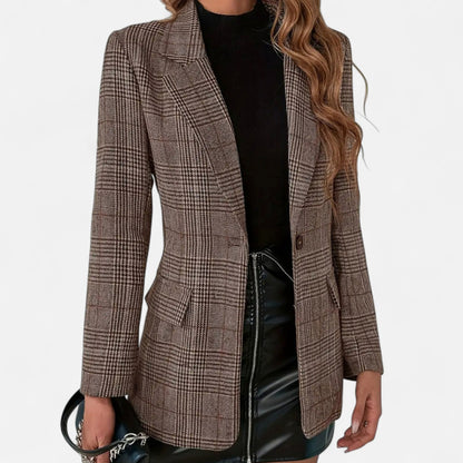 Tweed Plaid Long Sleeve Button Front Fitted Blazer