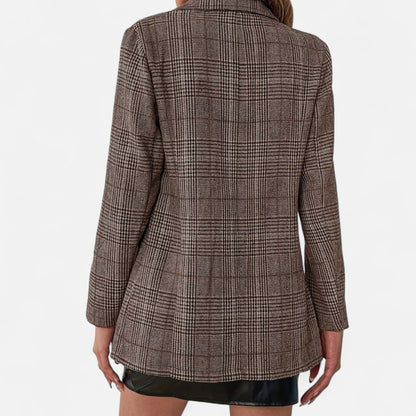 Tweed Plaid Long Sleeve Button Front Fitted Blazer