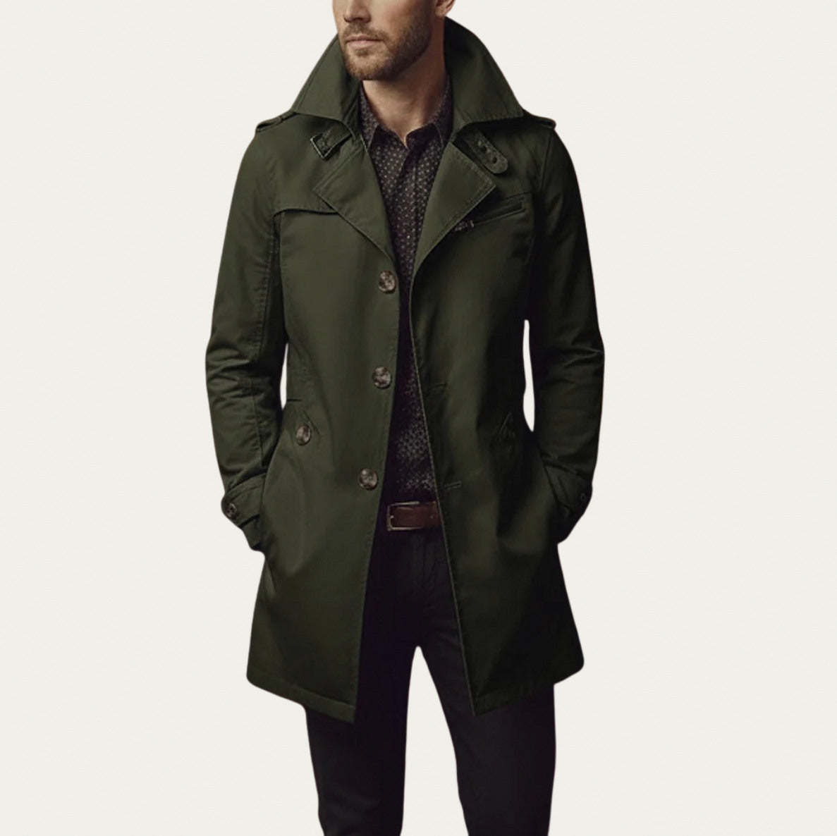 Twill Button Front Trench Coat