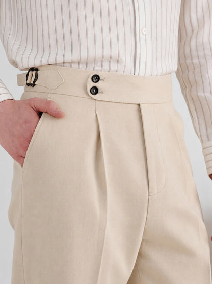 Twill High Waist Pleated Dress Pants