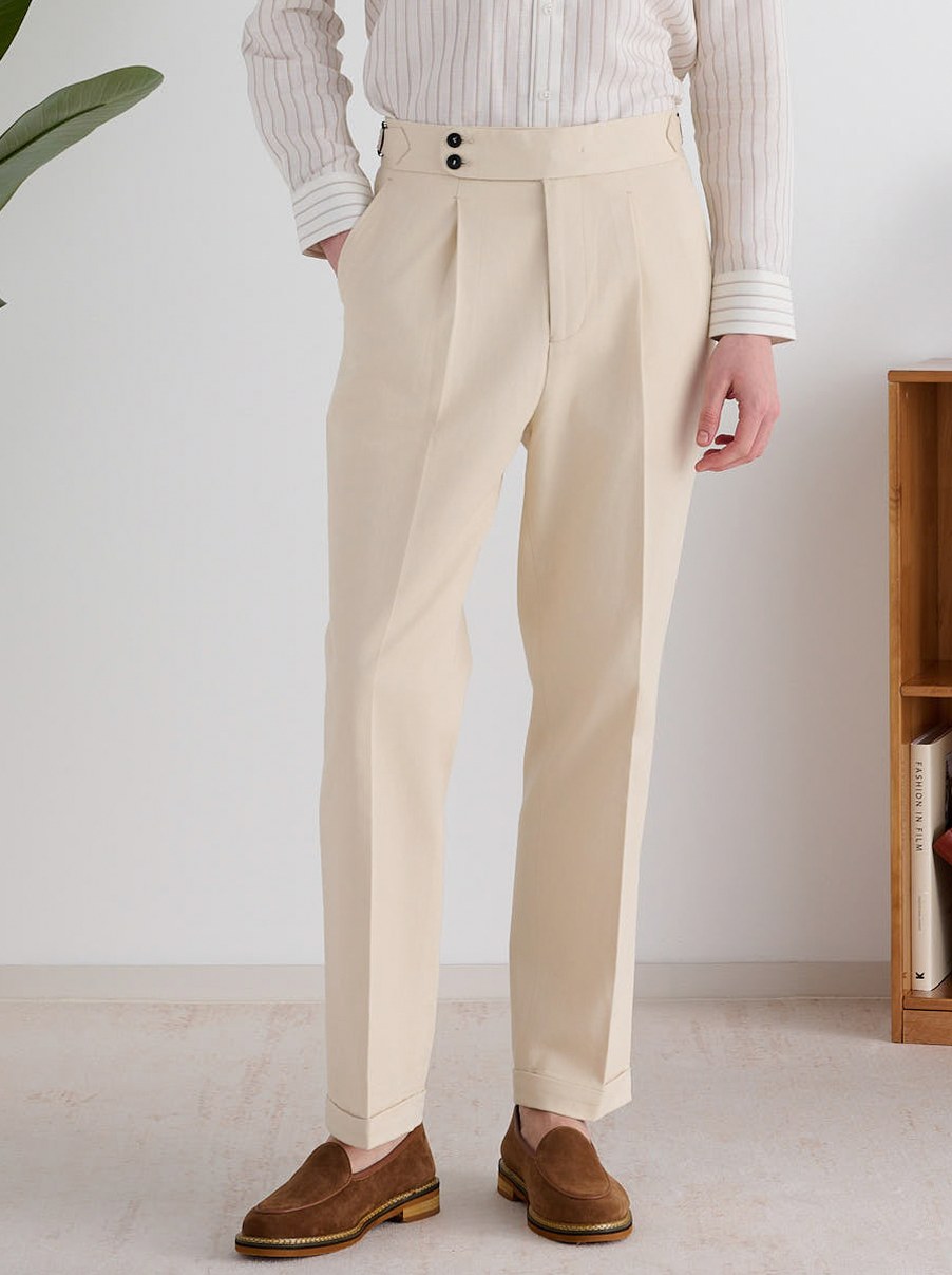 Twill High Waist Pleated Dress Pants