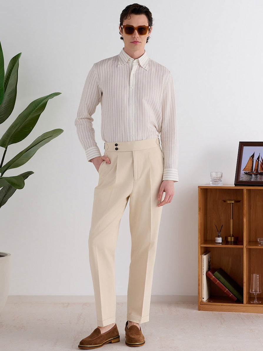 Twill High Waist Pleated Dress Pants