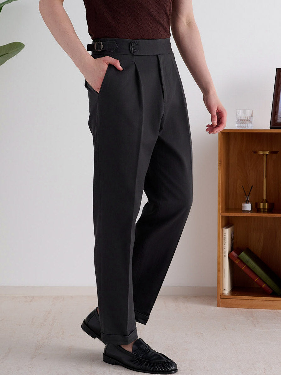 Twill High Waist Pleated Dress Pants