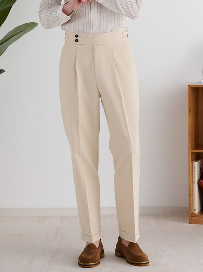 Twill High Waist Pleated Dress Pants