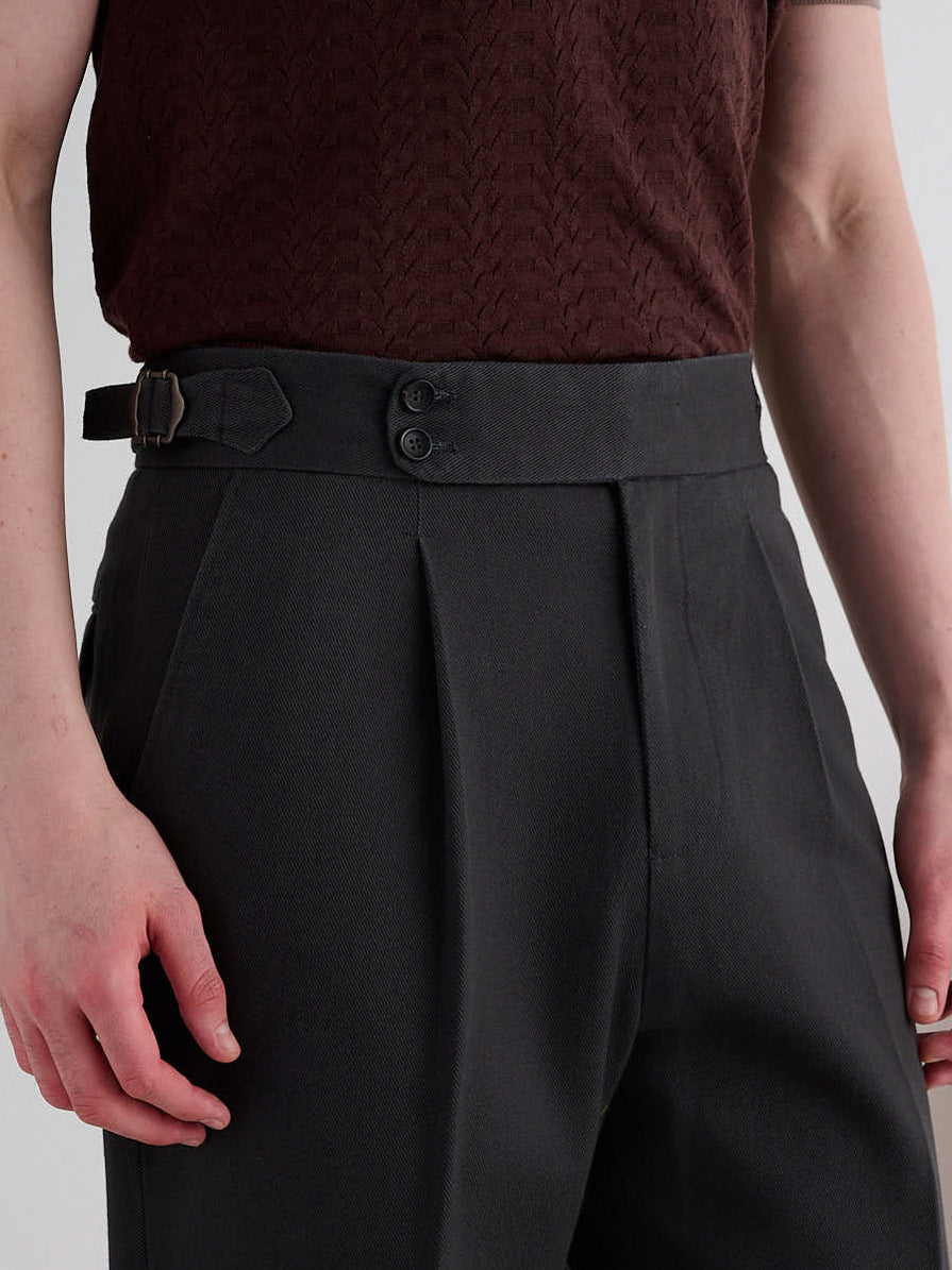 Twill High Waist Pleated Dress Pants