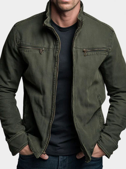 Twill Stand Collar Zip Jacket