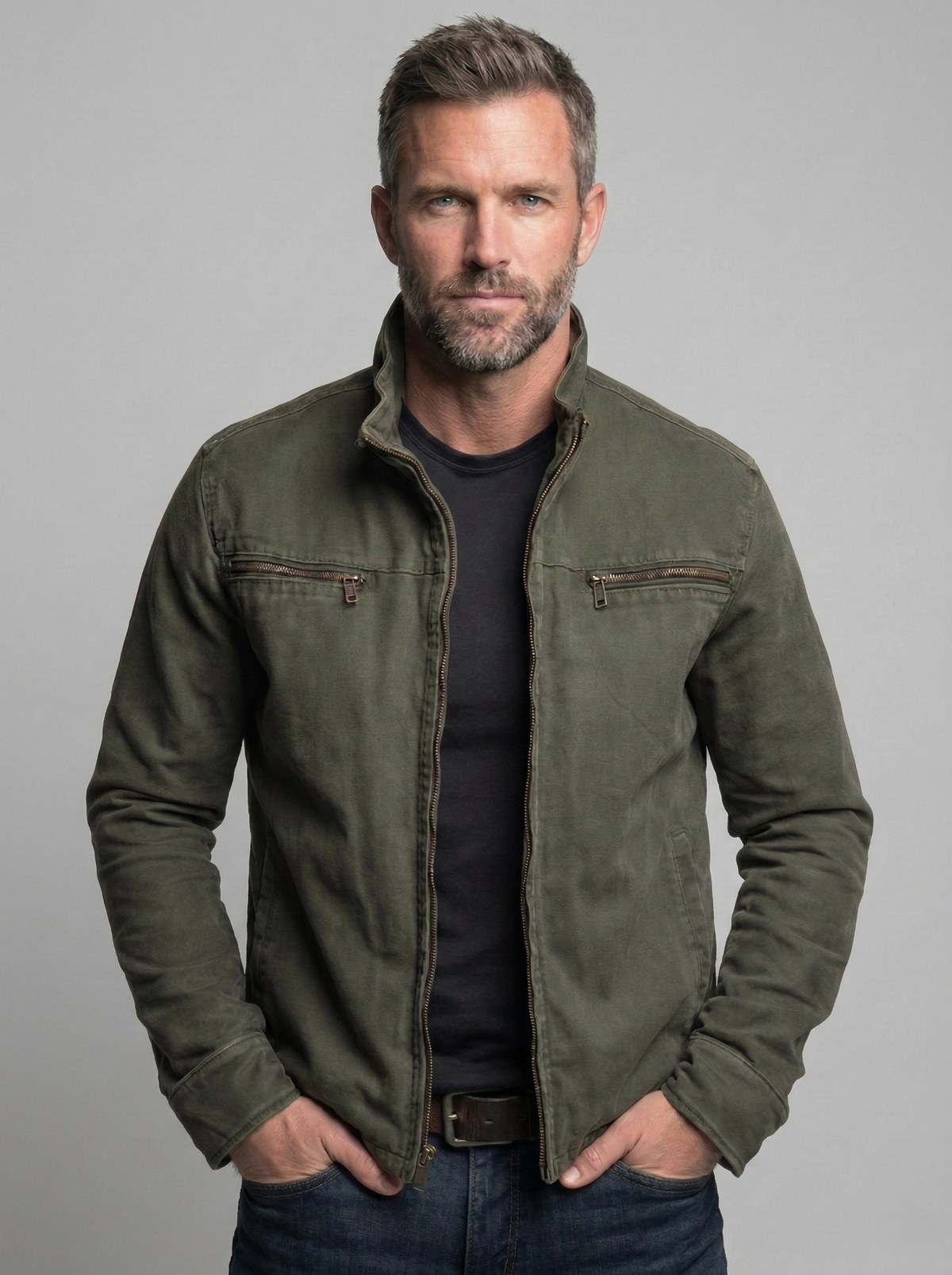 Twill Stand Collar Zip Jacket
