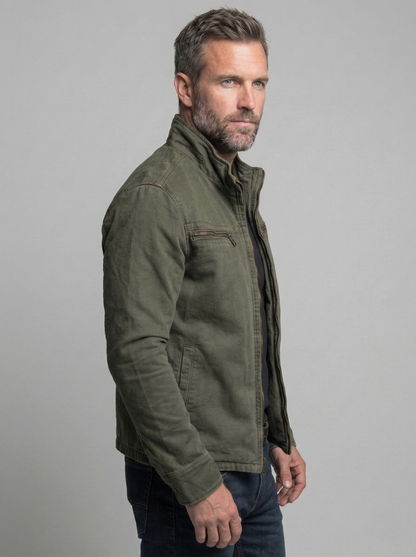 Twill Stand Collar Zip Jacket