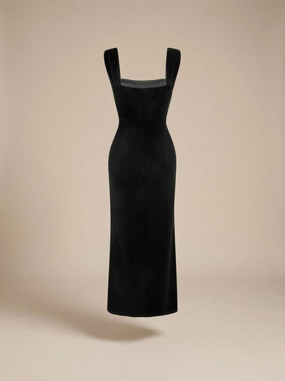 Velvet Bow Lace Trim Maxi Dress