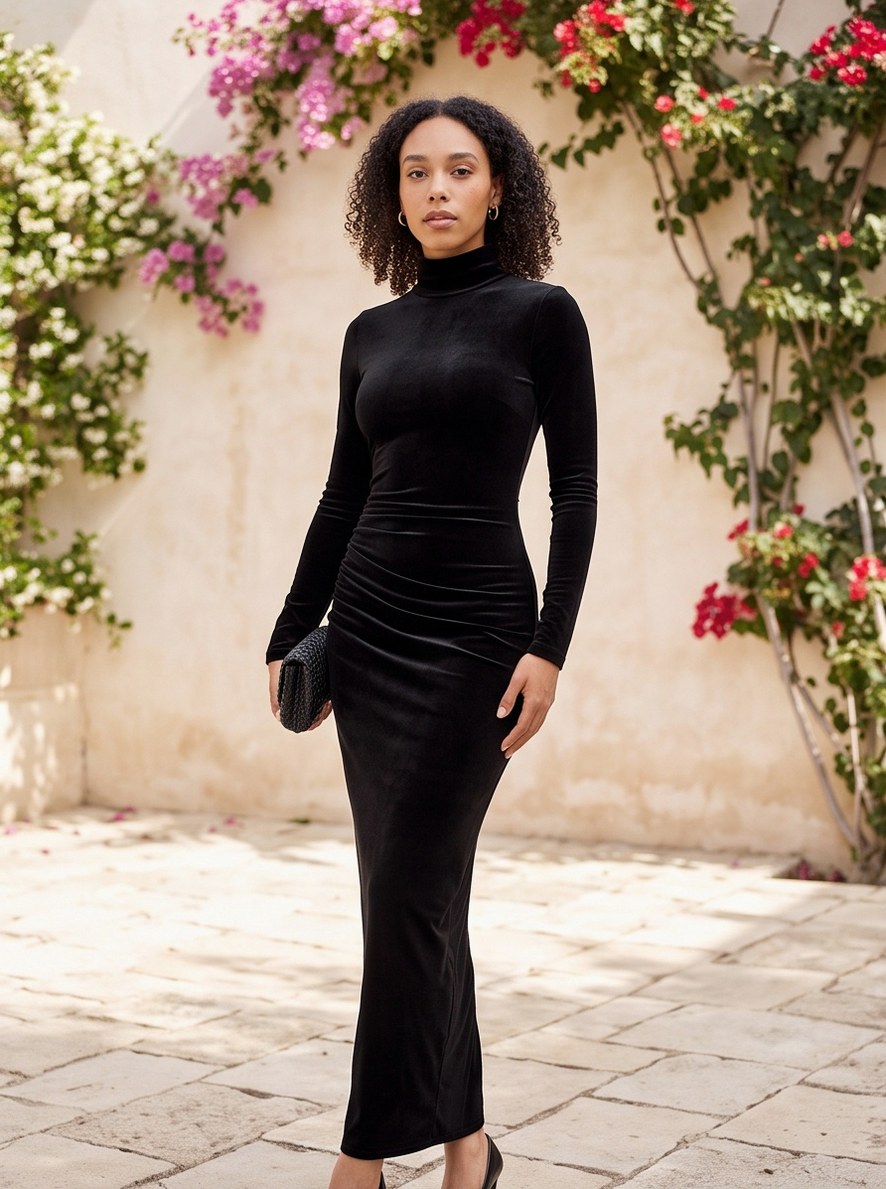 Velvet Long Sleeve Maxi Dress