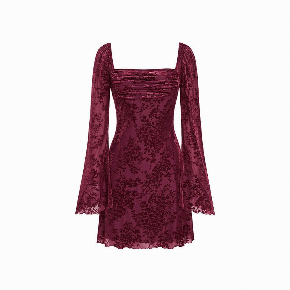 Velvet Square Neck Long Sleeve Mini Dress
