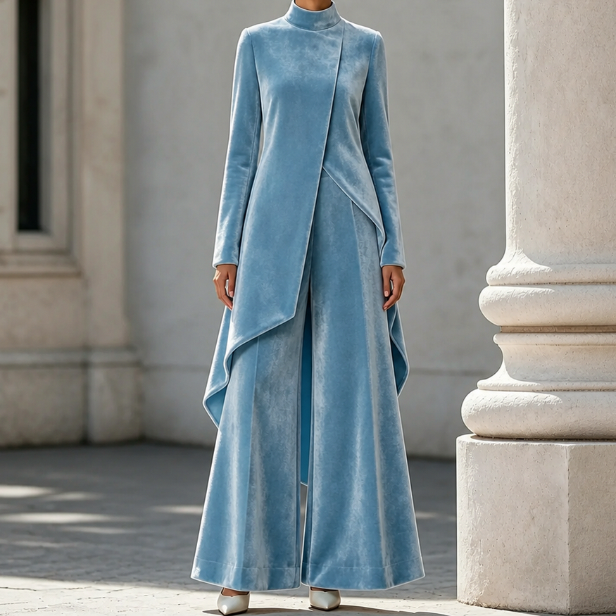 Velvet Tie Neck Two Piece Set