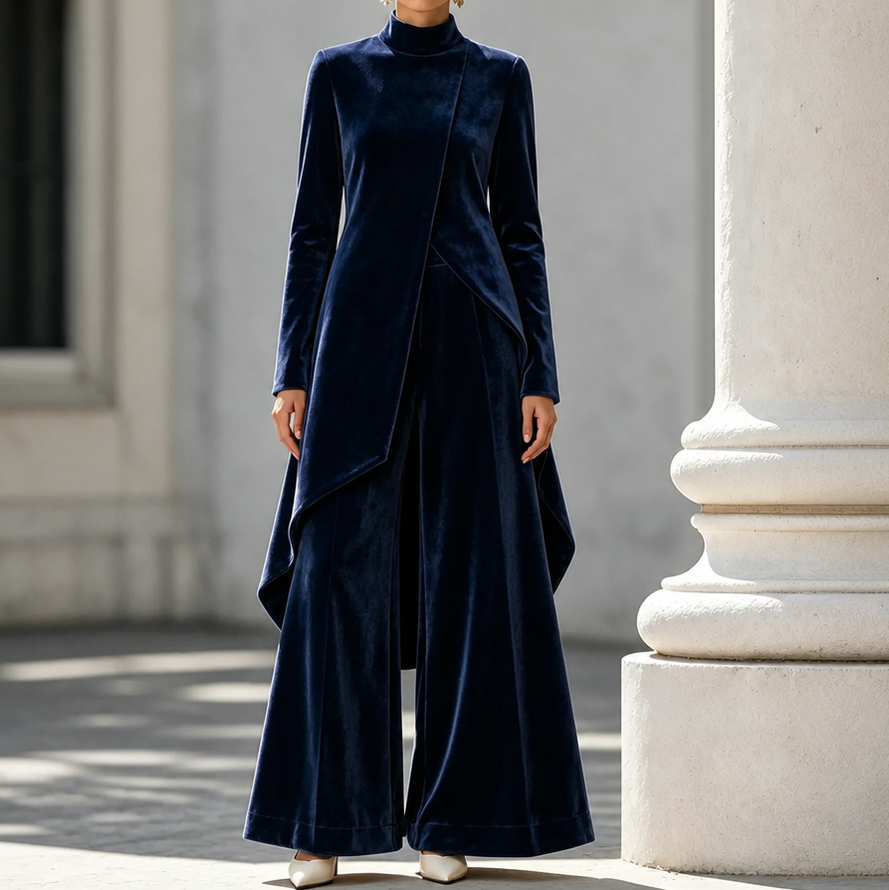 Velvet Tie Neck Two Piece Set