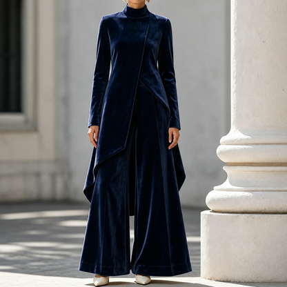 Velvet Tie Neck Two Piece Set
