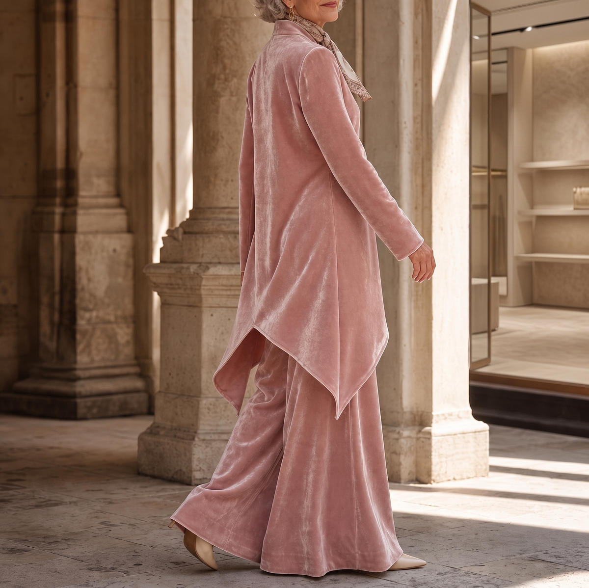 Velvet Tie Neck Two Piece Set