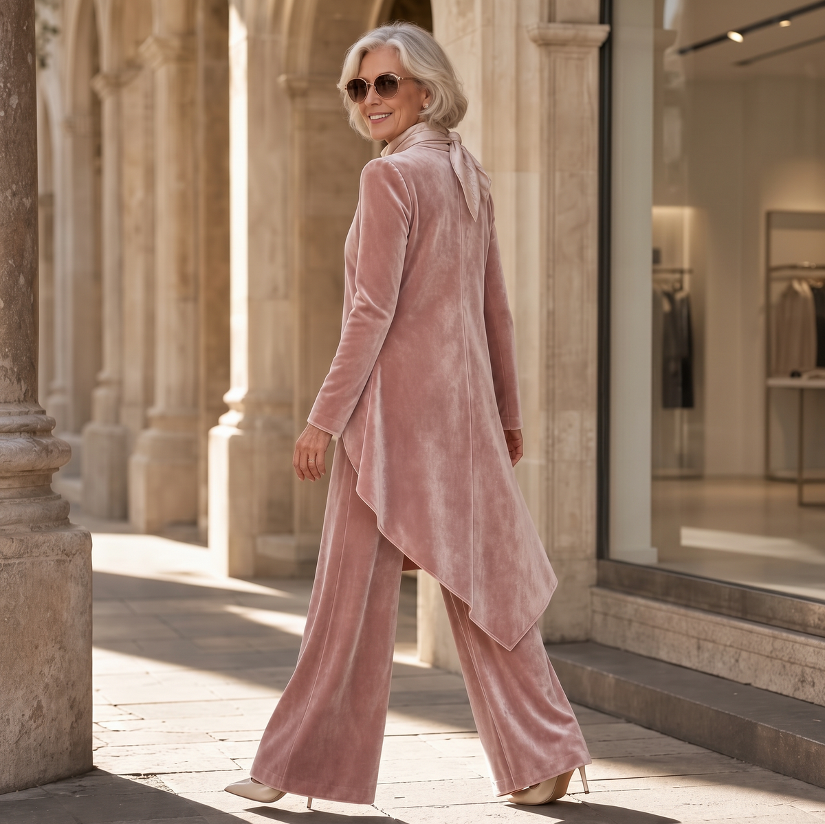 Velvet Tie Neck Two Piece Set