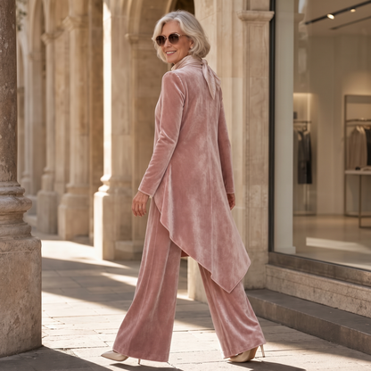 Velvet Tie Neck Two Piece Set
