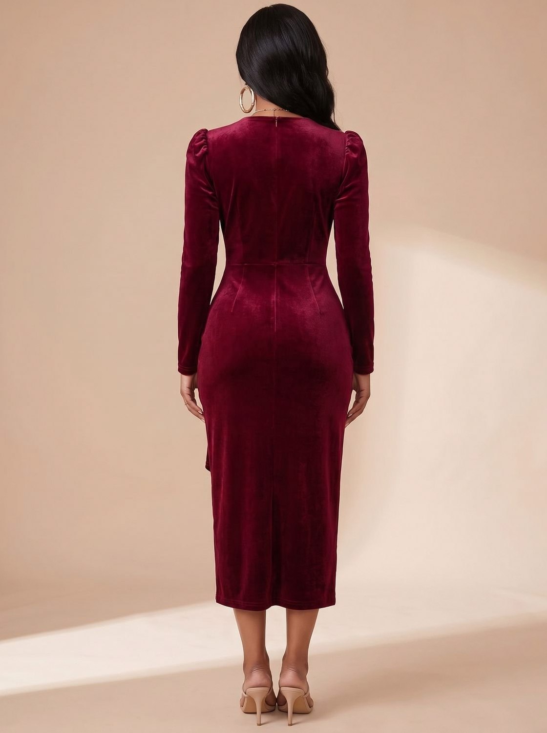 Velvet Wrap Long Sleeve Midi Dress