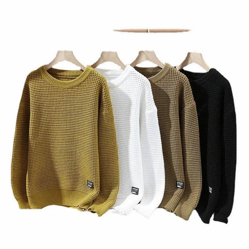 Waffle Knit Crew Neck Sweater