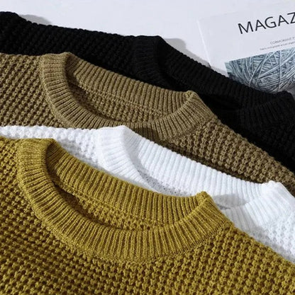 Waffle Knit Crew Neck Sweater