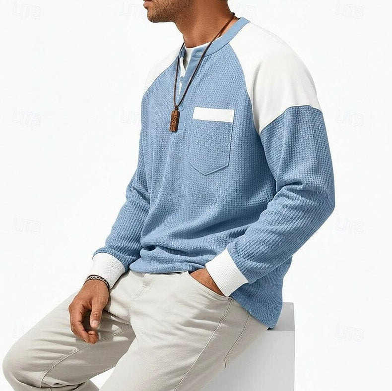 Waffle Knit Long Sleeve Henley Shirt