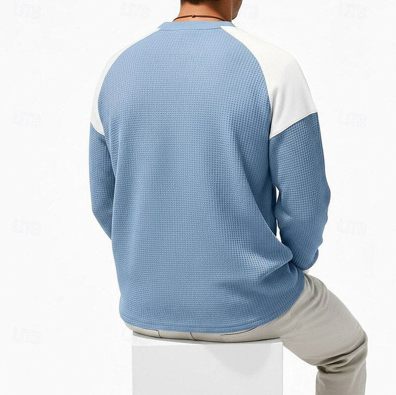Waffle Knit Long Sleeve Henley Shirt
