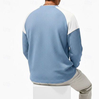 Waffle Knit Long Sleeve Henley Shirt