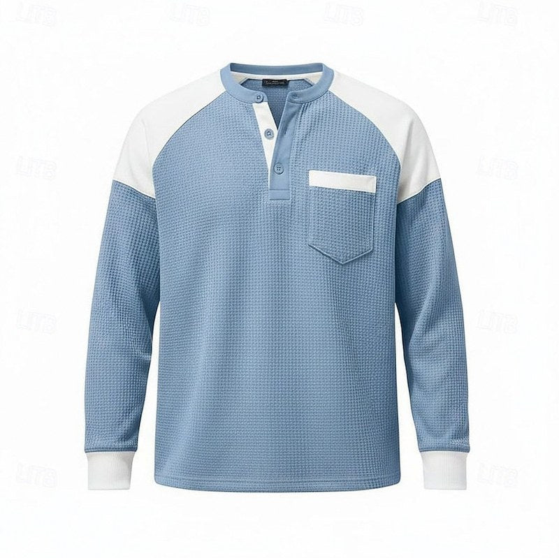 Waffle Knit Long Sleeve Henley Shirt
