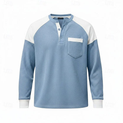 Waffle Knit Long Sleeve Henley Shirt